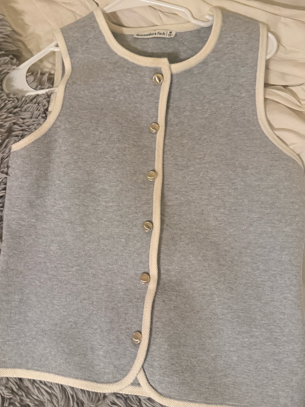 Abercrombie & Fitch Gray Sleeveless Button Front Top with Cream Trim